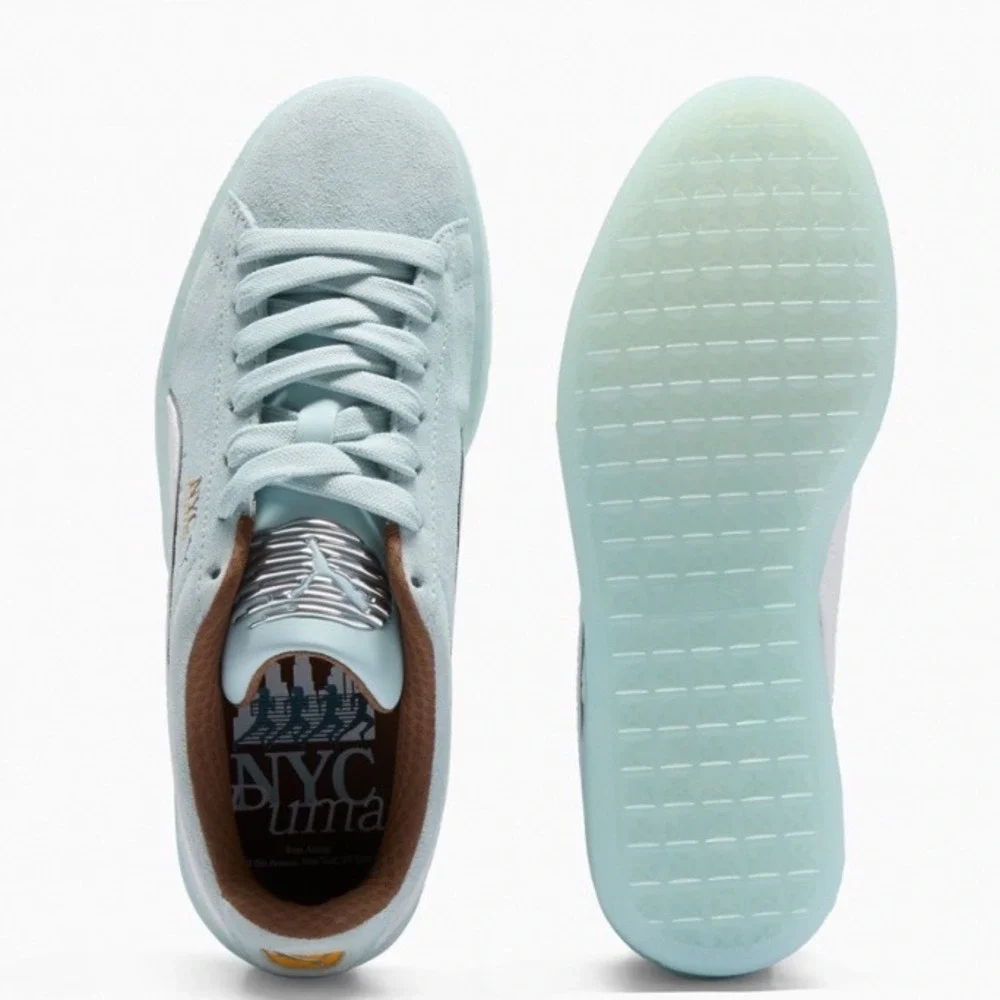 Puma Suede Run Along Womens 6.5 Dew White Coffee Silver NYC Sneakers 400842 01